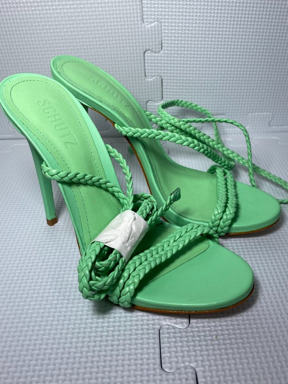 SCHUTZ Jada Ankle Tie High Heel Sandals Deep Mint 8.5B Made in Brazil ($128) NWT